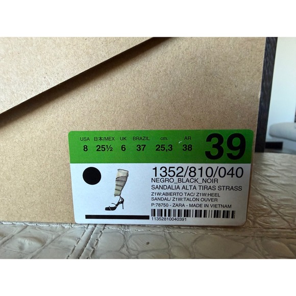 Zara‎ Black Rhinestone Square Toe High Heel Lace Up Gladiator Sandals US 8 NWT - Picture 3 of 14